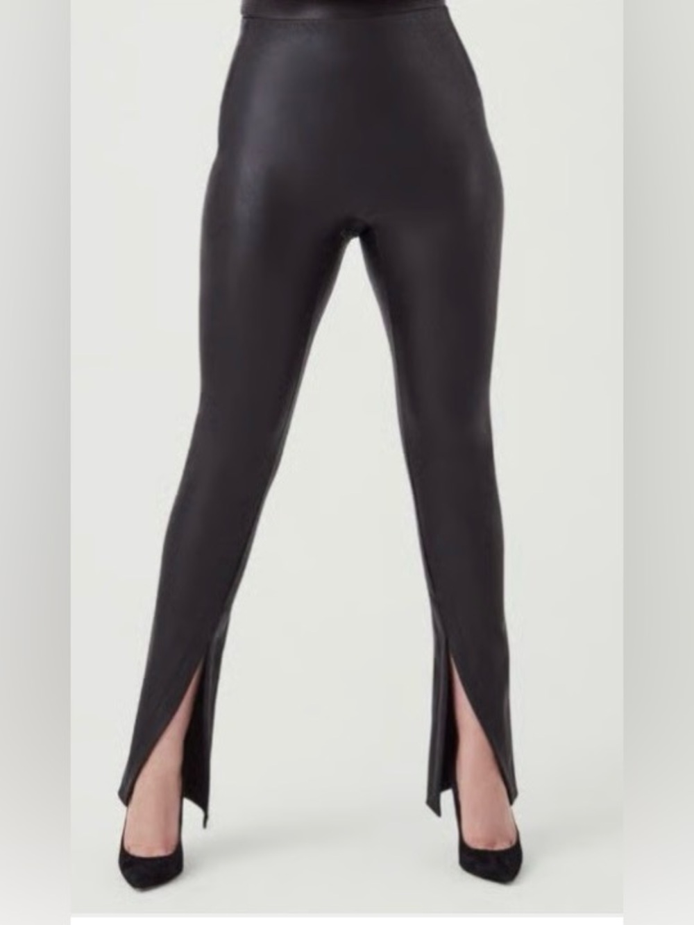 SPANX Faux Leather Front Slit Leggings Black Petite‎ M